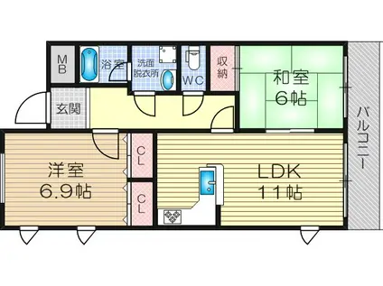 新大阪ファミール西館(2LDK/4階)の間取り写真