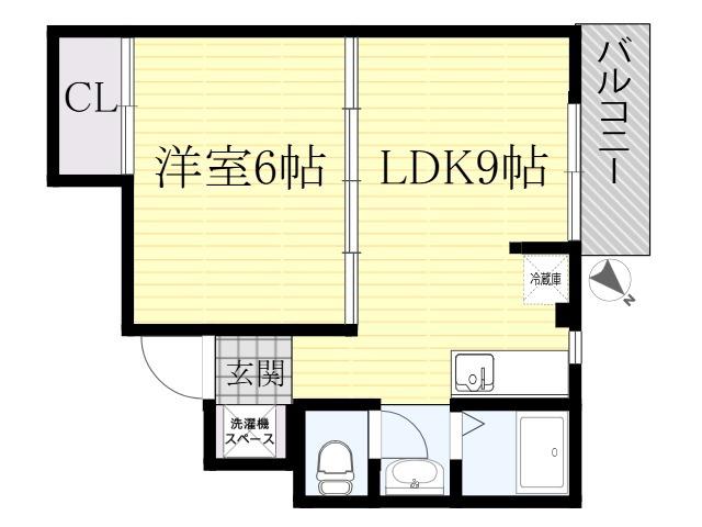 ビギンハイツB(1LDK/4階)の間取り写真