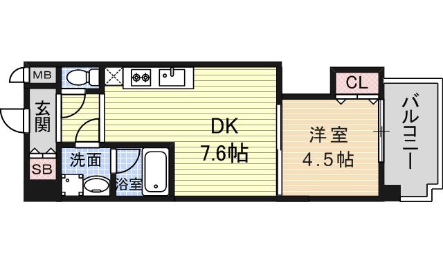 ルクレ新大阪レジデンス(1DK/8階)の間取り写真