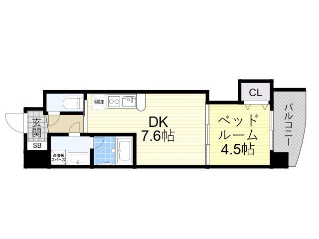 ルクレ新大阪レジデンス(1DK/7階)の間取り写真