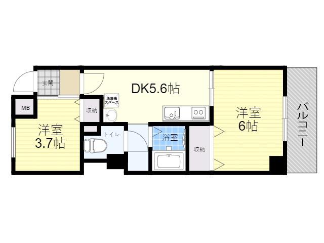 大拓ハイツ7(2DK/6階)の間取り写真