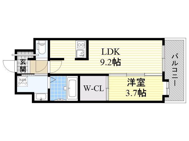 ES-GRANDE大阪 CITY AVENUE(1LDK/9階)の間取り写真