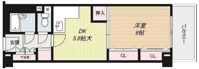 ファミールハイツ北大阪5号棟2番館(1DK/4階)の間取り写真