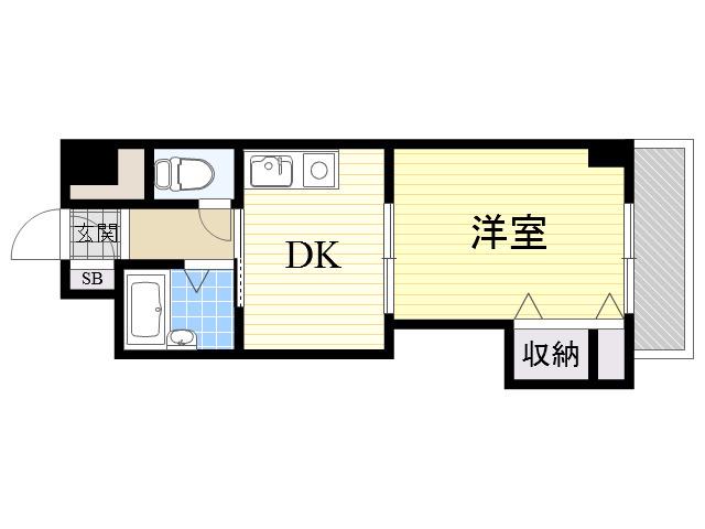 ノルデンハイム新北野(1DK/2階)の間取り写真