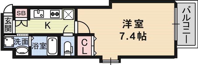 ウィング新北野(1K/4階)の間取り写真