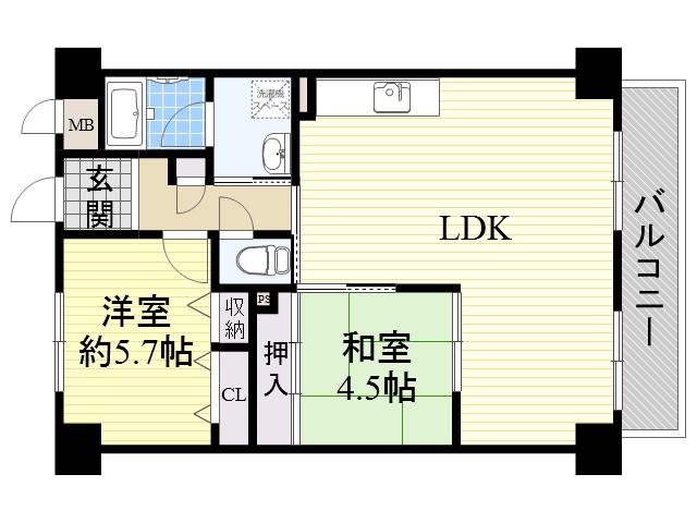 ドミールCS(2LDK/4階)の間取り写真