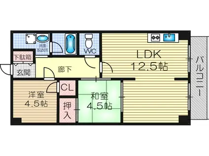 第2サンハイツ(2LDK/6階)の間取り写真