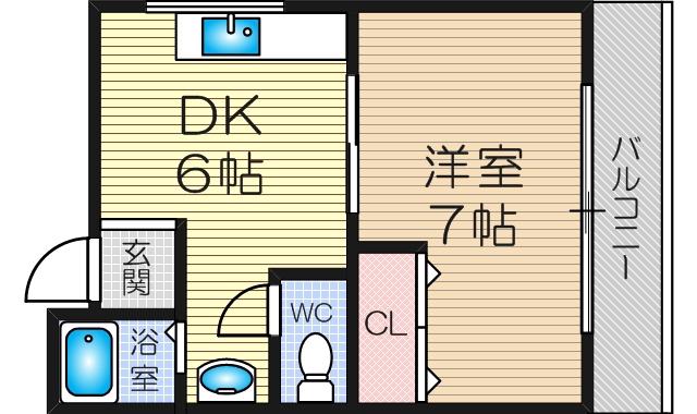 テルヤハイツ(1DK/4階)の間取り写真