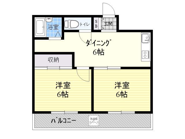 ブールバール塚本Ⅱ(2DK/3階)の間取り写真