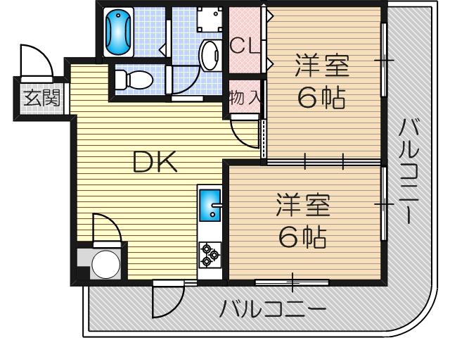 近鉄淀川リバーサイド(2DK/4階)の間取り写真