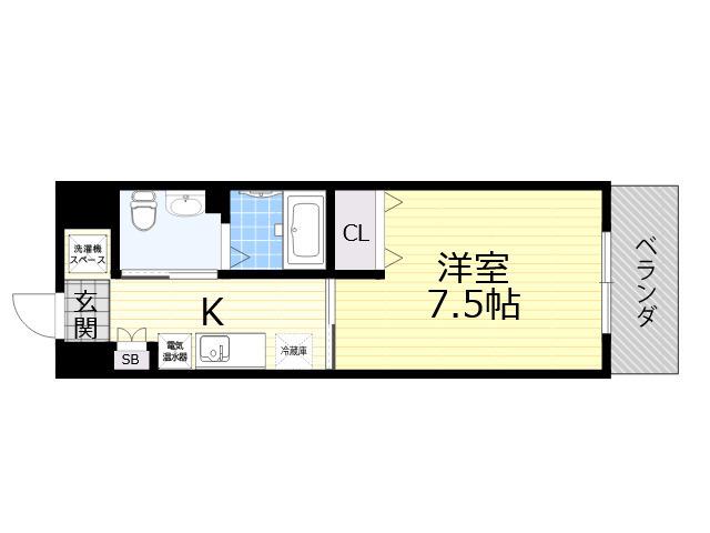 大阪市営御堂筋線 西中島南方駅 徒歩7分 9階建 築25年(1K/4階)の間取り写真