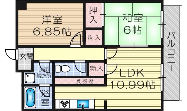 マリンコート姪浜 Ⅰ棟(2LDK/4階)の間取り写真