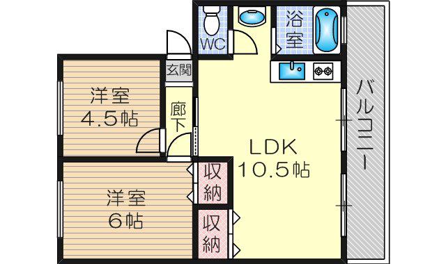 ヴィラ北野(2LDK/4階)の間取り写真