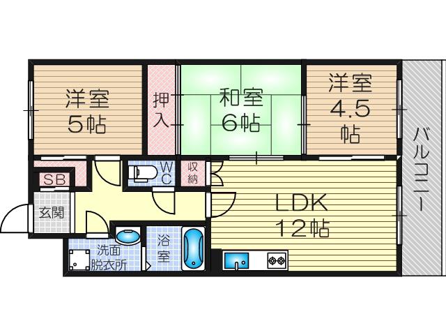 新大阪ファミール 東館(3LDK/3階)の間取り写真