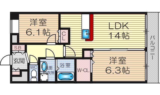サニーレジデンス西三国NEO(2LDK/1階)の間取り写真