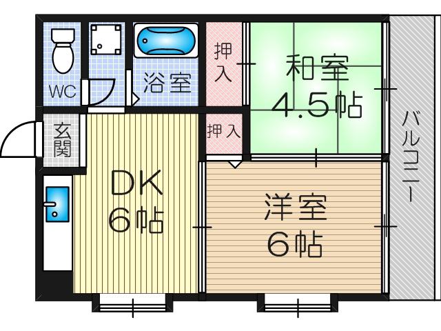 タクティ三津屋(2DK/2階)の間取り写真