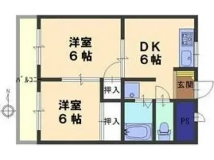 タクティ三津屋(2DK/5階)の間取り写真