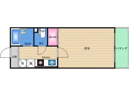 フレアコート北野(1K/4階)の間取り写真