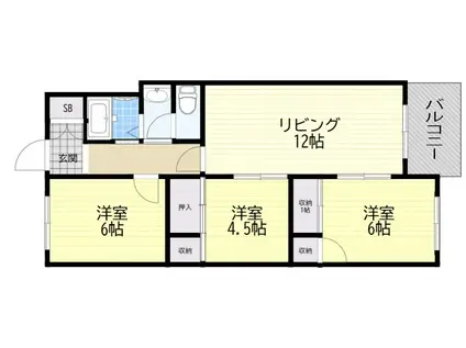 新北野第2コーポ(3LDK/11階)の間取り写真