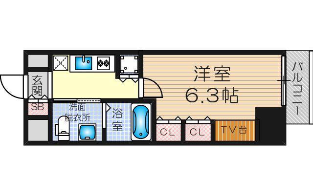 レジュールアッシュPREMIUM TWIN-1(1K/6階)の間取り写真