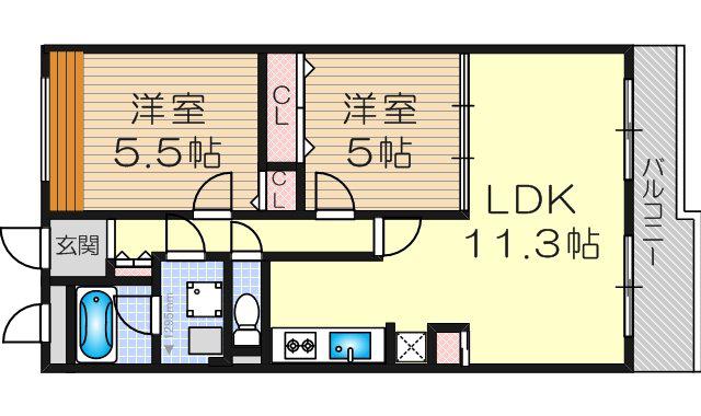 メディオ御幣島(2LDK/4階)の間取り写真
