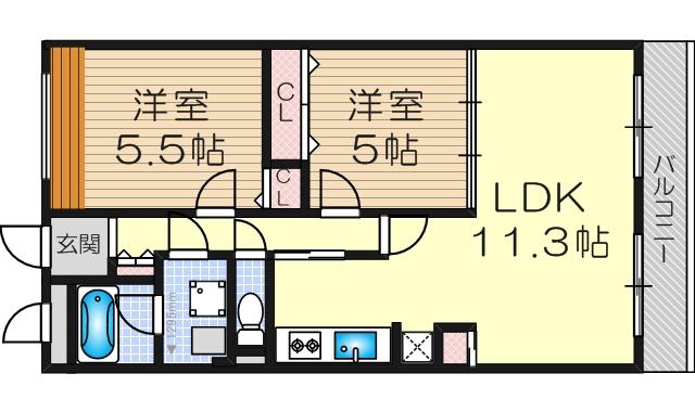 メディオ御幣島(2LDK/5階)の間取り写真