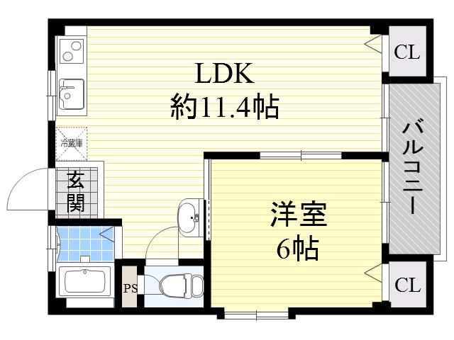 なぎさマンション(1LDK/4階)の間取り写真