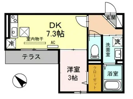 アムール姫島(1DK/1階)の間取り写真