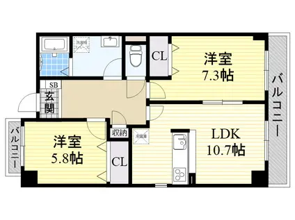 ROYAL COURT 1(2LDK/2階)の間取り写真
