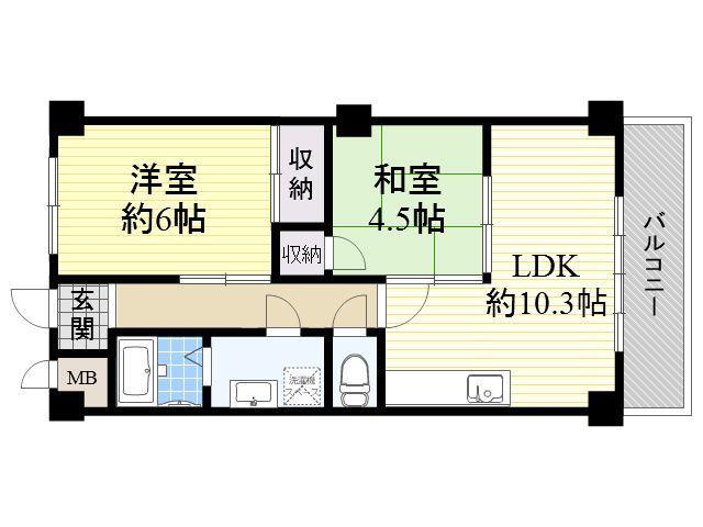 アーバ姫島公園(2LDK/3階)の間取り写真