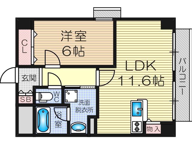 ガーデンレジデンス田川(1LDK/4階)の間取り写真
