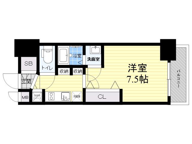 アクアプレイスOSAKA T2(1K/3階)の間取り写真