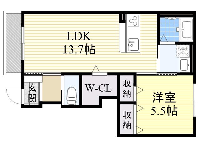 ゼファーグランディー野里(1LDK/1階)の間取り写真