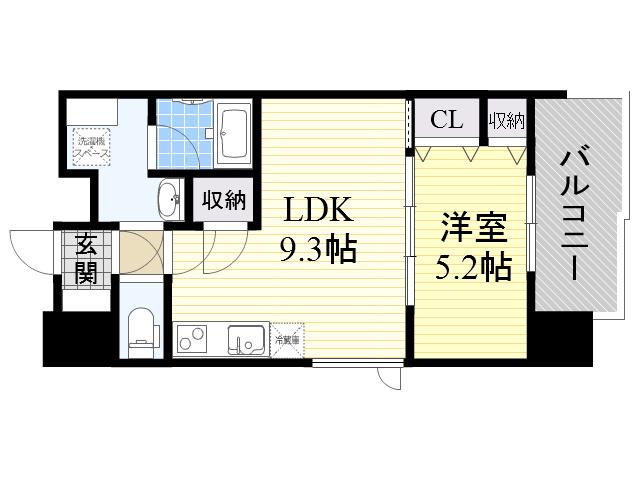 スプランディッド三国Ⅰ(1LDK/9階)の間取り写真