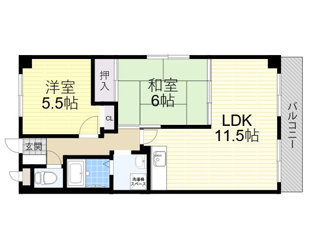 ロイヤルカーサ姫里(2LDK/2階)の間取り写真
