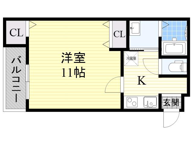 フジパレス三国本町(1K/1階)の間取り写真