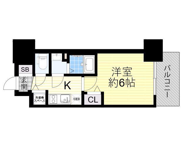 プレサンス塚本駅前(1K/13階)の間取り写真