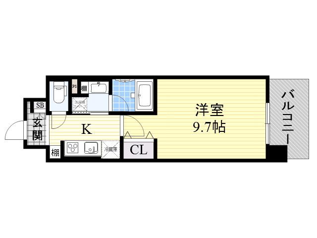 ラルシェパルク新大阪(1K/7階)の間取り写真