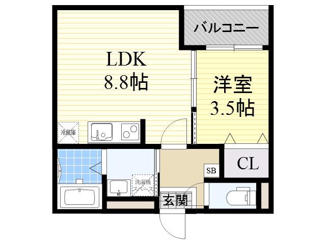 フェリーチェ神崎川(1LDK/2階)の間取り写真