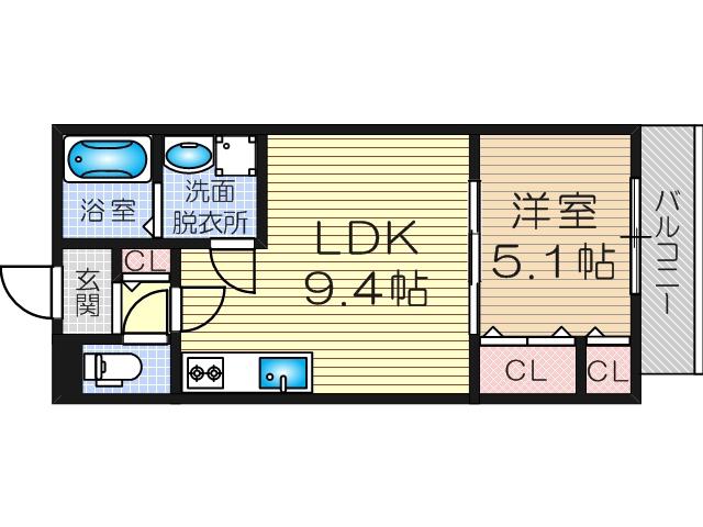 セレニティ田川北B棟(1LDK/3階)の間取り写真