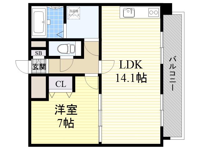 カスターニャ三国本町(1LDK/2階)の間取り写真