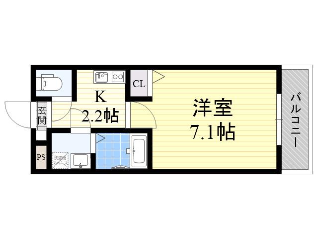 グランエクラ加島Ⅱ(1K/2階)の間取り写真