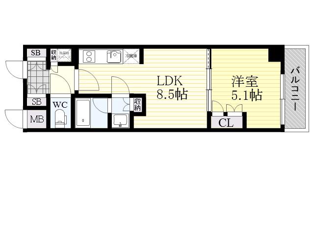 シティカレント新大阪(1LDK/12階)の間取り写真