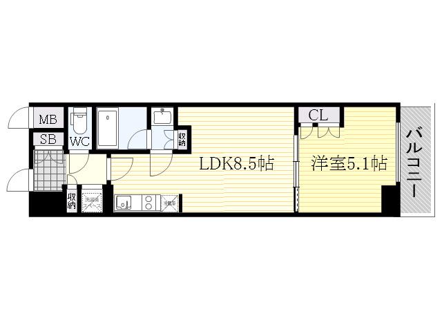 シティカレント新大阪(1LDK/13階)の間取り写真