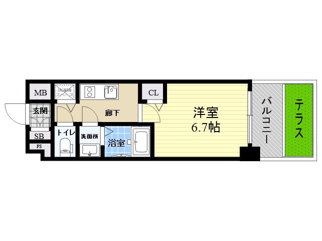 ベラジオ三国駅前(1K/1階)の間取り写真