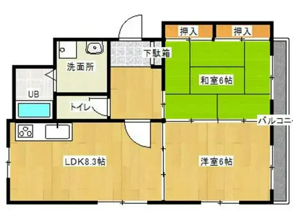 ザシティ三国本町(2LDK/4階)の間取り写真