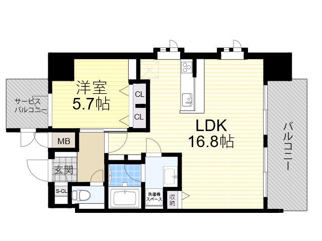スプランディッド十三本町(1LDK/15階)の間取り写真