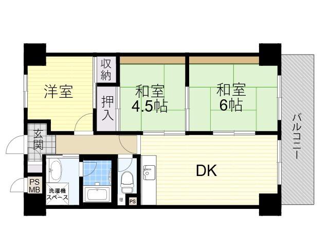 リブラン新北野(3DK/3階)の間取り写真