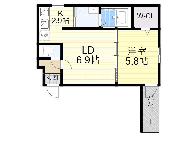 フジパレス阪急神崎川南2番館(1LDK/1階)の間取り写真