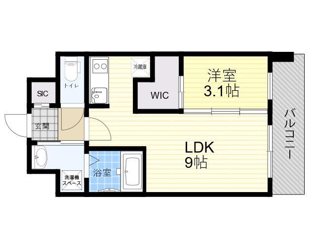 ATTIRANT西三国(1LDK/3階)の間取り写真